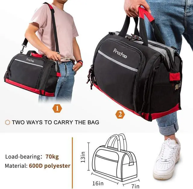Alt view image 6 of 7 - Waterproof Tool Bags for Men or Women, 16-inch Wide Mouth Tool Tote Bag with 25 Pockets for Tool Organizer & Storage, with Adjustable Shoulder Strap (16IN, Black/Red)