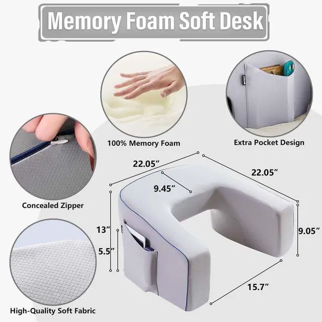 Alt view image 6 of 7 - Lap Desk Pillow, Lap Pillow for Laptop, Memory Foam Bed Desk Pillow for Working, Gaming, Reading, Crocheting in Bed Couch(Grey)