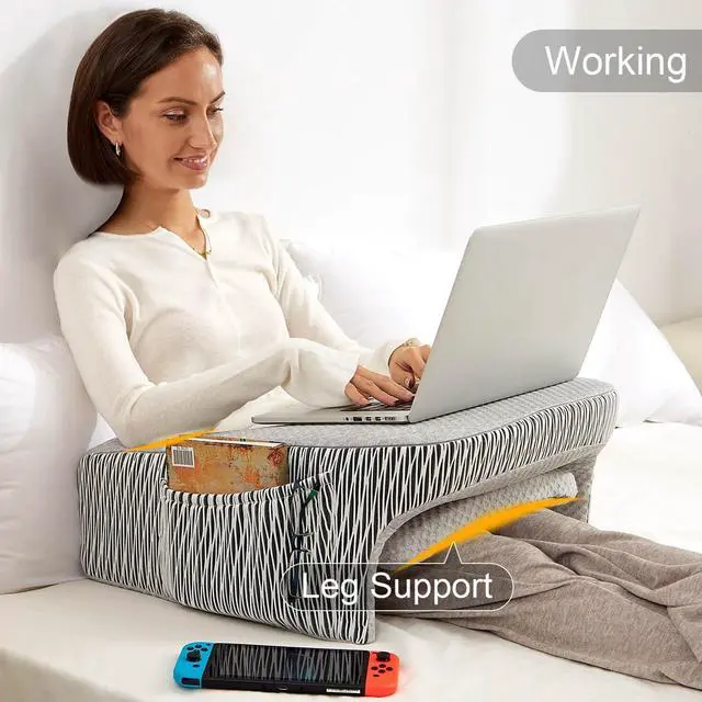 Alt view image 5 of 7 - Lap Desk, Reading Pillow, Gaming Lap Pillow, Teens Arm Rest Pillow, Reading Lap Pillow, Memory Foam Pillow for Reading, Working, Ergonomic Lap Desk, Playing, Crocheting in Bed Couch(Ash Grey)