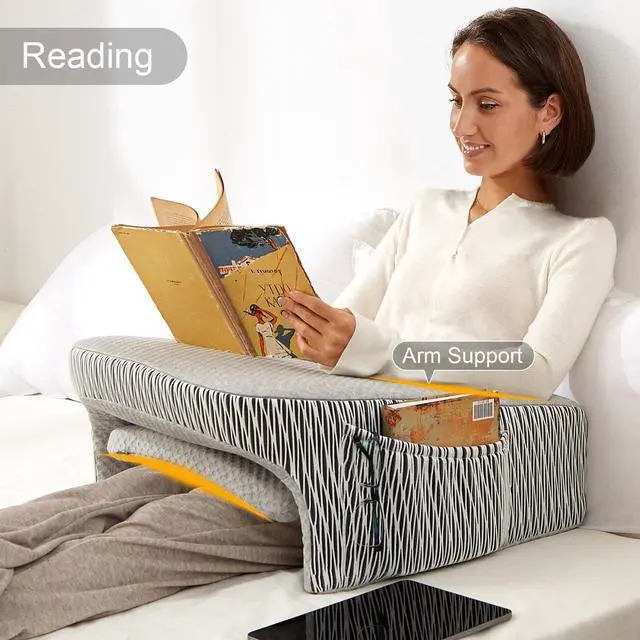 Alt view image 2 of 7 - Lap Desk, Reading Pillow, Gaming Lap Pillow, Teens Arm Rest Pillow, Reading Lap Pillow, Memory Foam Pillow for Reading, Working, Ergonomic Lap Desk, Playing, Crocheting in Bed Couch(Ash Grey)