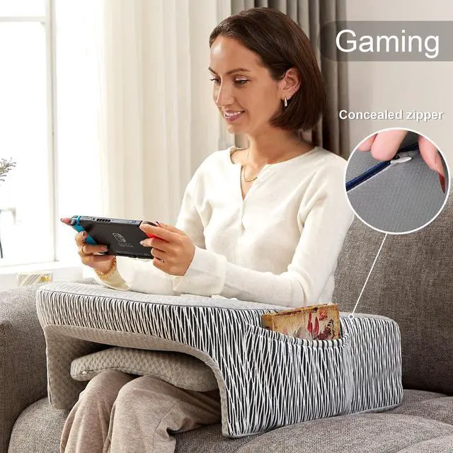 Alt view image 3 of 7 - Lap Desk, Reading Pillow, Gaming Lap Pillow, Teens Arm Rest Pillow, Reading Lap Pillow, Memory Foam Pillow for Reading, Working, Ergonomic Lap Desk, Playing, Crocheting in Bed Couch(Ash Grey)