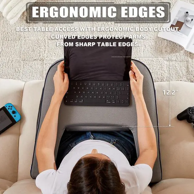 Alt view image 7 of 7 - Lap Desk, Reading Pillow, Gaming Lap Pillow, Teens Arm Rest Pillow, Reading Lap Pillow, Memory Foam Pillow for Reading, Working, Ergonomic Lap Desk, Playing, Crocheting in Bed Couch(Ash Grey)