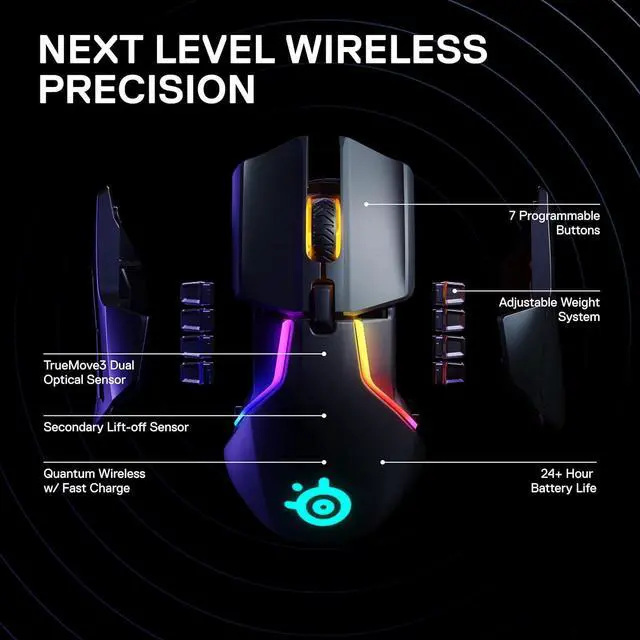 Alt view image 4 of 5 - SteelSeries Rival 650 Quantum Wireless Gaming Mouse - Rapid Charging, 12,000 Cpi Dual Sensor, 256 Weight Configs, 8 Zone RGB Lighting