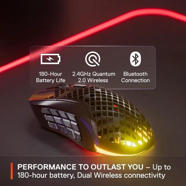 Alt view image 6 of 6 - SteelSeries Aerox 9 Wireless - Holey RGB Gaming Mouse - Ultra-lightweight Water Resistant Design - 18 Buttons  Bluetooth/2.4 GHz - 18K DPI TrueMove Air Optical Sensor