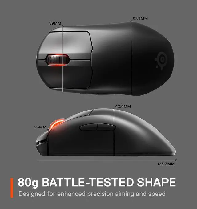 Alt view image 3 of 3 - SteelSeries Esports Wireless FPS Gaming Mouse - Ultra Lightweight, Prime Programmable, 18K CPI Sensor, Magnetic Optical Switches, PC/Mac, Black