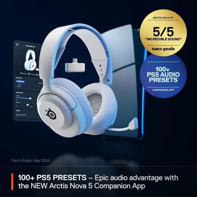 Alt view image 2 of 7 - SteelSeries Arctis Nova 5P Wireless Multi-System Gaming Headset Neodymium Magnetic Drivers 100+ Audio Presets 60 HR Battery 2.4GHz or BT ClearCast Gen2.X Mic PS5, PS4, PC, Switch, Mobile