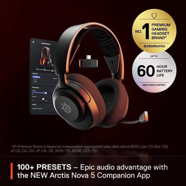 Alt view image 2 of 7 - SteelSeries Arctis Nova 5 Wireless Multi-System Gaming Headset  Neodymium Magnetic Drivers  100+ Audio Presets  60 HR Battery  2.4GHz or BT  ClearCast Gen2.X Mic  PC, PS5, PS4, Switch, Mobile