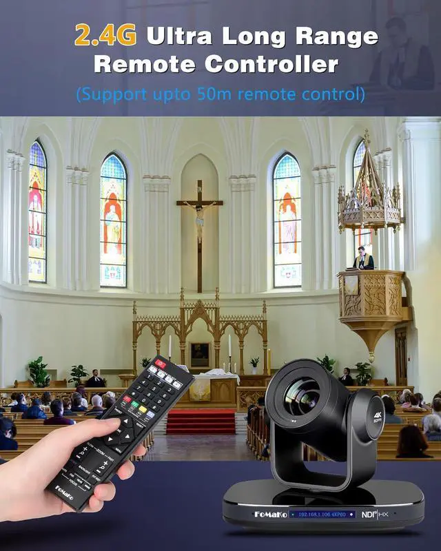 Alt view image 4 of 7 - 60FPS 4K NDI PTZ Camera, 20X Optical Zoom, 4KP60 AI Auto-Tracking, 1/1.8 UHD CMOS 8.42MP USB3.0 3G-SDI HDMI, for Church Worship Education Conference Events, (NDI License Included) (K820N)