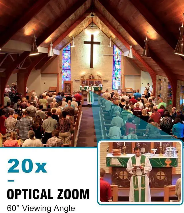 Alt view image 5 of 7 - 60FPS 4K NDI PTZ Camera, 20X Optical Zoom, 4KP60 AI Auto-Tracking, 1/1.8 UHD CMOS 8.42MP USB3.0 3G-SDI HDMI, for Church Worship Education Conference Events, (NDI License Included) (K820N)