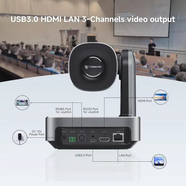 Alt view image 3 of 7 - 20x Optical Zoom PTZ Camera HDMI USB3.0 IP Live Streaming Camera HD 1080P 60fps Video Conference Camera POE Supply for Church Services Worship Education Work with Zoom Team vMix OBS Facebook YouTube