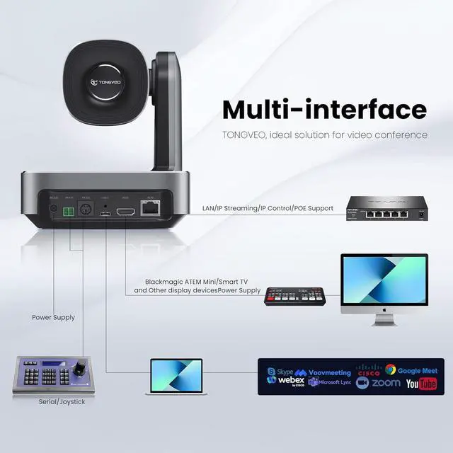 Alt view image 6 of 7 - 20x Optical Zoom PTZ Camera HDMI USB3.0 IP Live Streaming Camera HD 1080P 60fps Video Conference Camera POE Supply for Church Services Worship Education Work with Zoom Team vMix OBS Facebook YouTube
