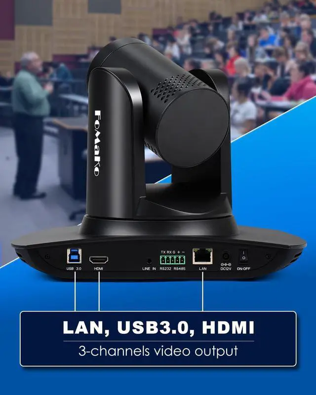 Alt view image 4 of 7 - AI Auto Tracking HDMI PTZ Camera, 20x Optical Zoom IP USB3.0 HDMI Camera for Church Services Worship Education, PoE 1080P60 FMK12UH Pro(20x)-B Black