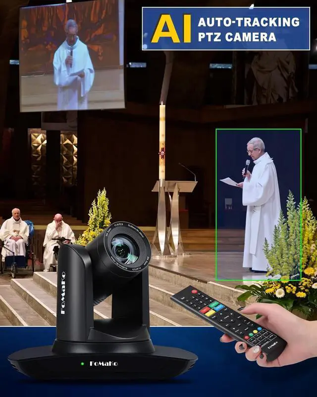 Alt view image 2 of 7 - AI Auto Tracking HDMI PTZ Camera, 20x Optical Zoom IP USB3.0 HDMI Camera for Church Services Worship Education, PoE 1080P60 FMK12UH Pro(20x)-B Black