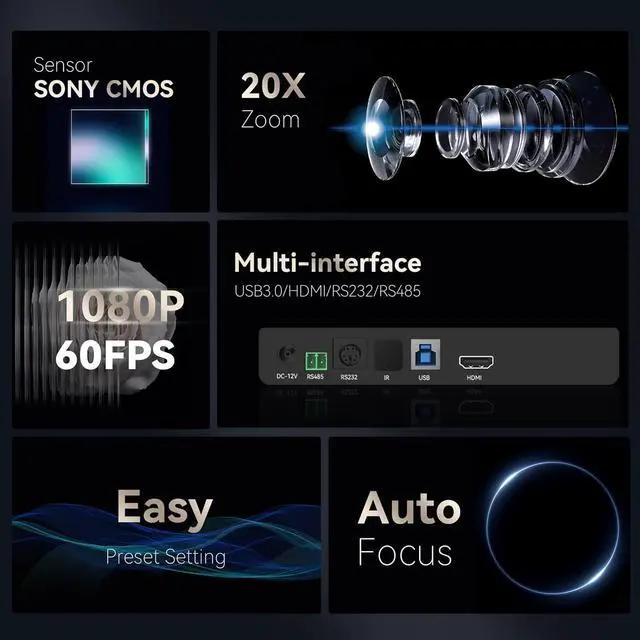 Alt view image 2 of 7 - 20X Optical Zoom PTZ Conference Room Camera, USB3.0/HDMI FHD 1080P 60FPS, for Video Conferencing Business Meeting Live Streaming Church Services Worship Events Education Skype Zoom Teams OBS