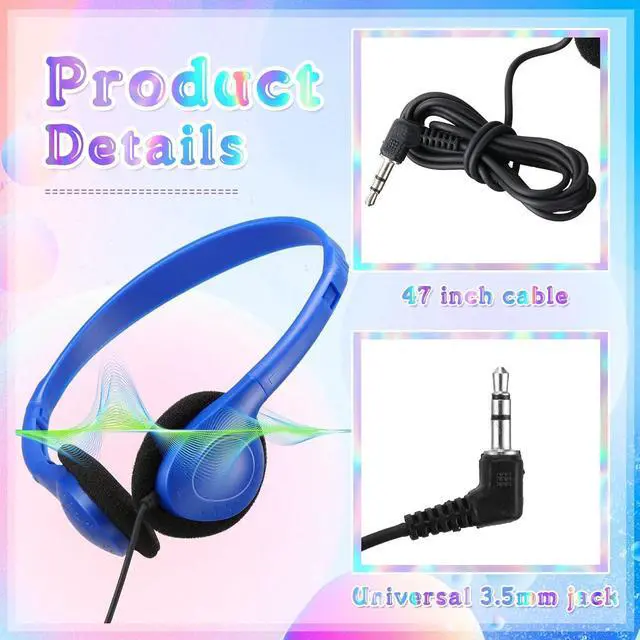 Alt view image 3 of 6 - 100 Pack Headphones for Classroom Bulk Students Adjustable Headphones Wired Pack Black Over The Head Earphones with 3.5 mm Plug for School Library Museums Teen Boys Girls Adults(Multicolor)