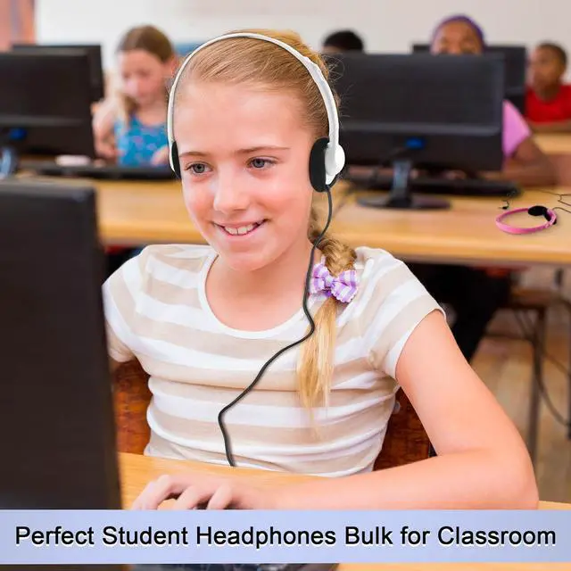 Alt view image 4 of 7 - 30 Pack Class Set Headphones for Students Bulk School Headsets Earphones with 3.5mm Jack Classroom Must Haves Teacher Supplies for Adults Laptop Computer(White)