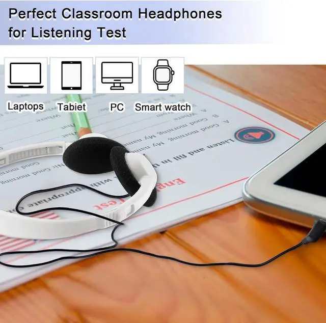 Alt view image 5 of 7 - 30 Pack Class Set Headphones for Students Bulk School Headsets Earphones with 3.5mm Jack Classroom Must Haves Teacher Supplies for Adults Laptop Computer(White)