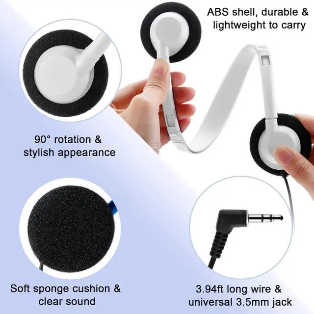 Alt view image 3 of 7 - 30 Pack Class Set Headphones for Students Bulk School Headsets Earphones with 3.5mm Jack Classroom Must Haves Teacher Supplies for Adults Laptop Computer(White)