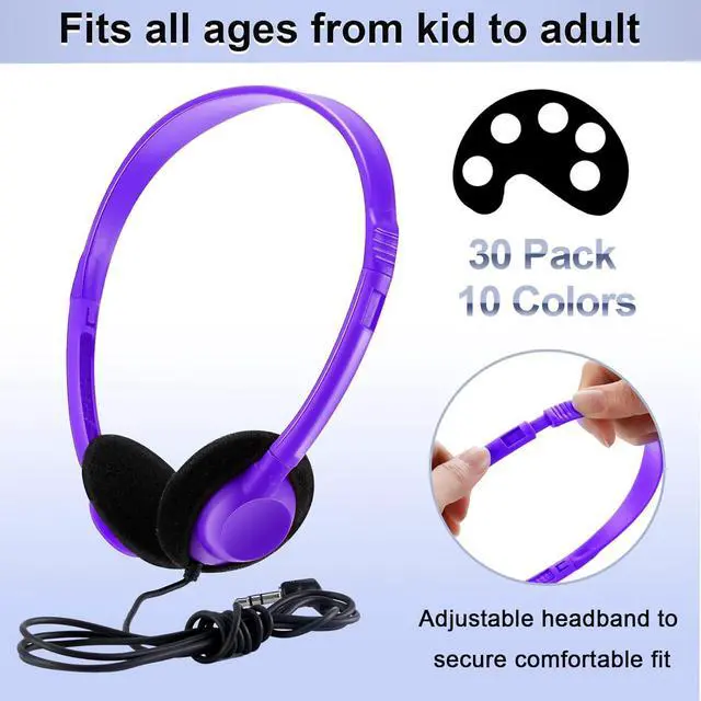 Alt view image 2 of 6 - 30 Pack Class Set Headphones for Students Bulk School Headsets Earphones with 3.5mm Jack Classroom Must Haves Teacher Supplies for Adults Laptop Computer(Multicolor)