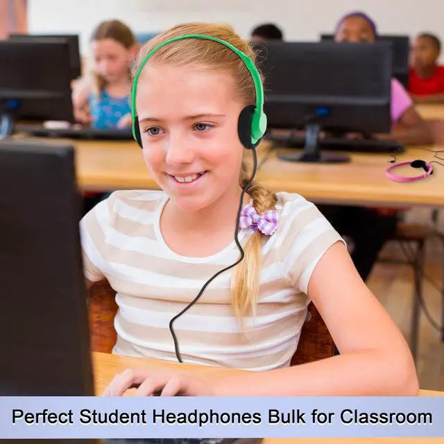 Alt view image 4 of 6 - 30 Pack Class Set Headphones for Students Bulk School Headsets Earphones with 3.5mm Jack Classroom Must Haves Teacher Supplies for Adults Laptop Computer(Multicolor)