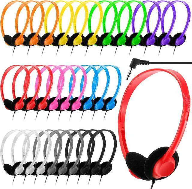 Main image of 30 Pack Class Set Headphones for Students Bulk School Headsets Earphones with 3.5mm Jack Classroom Must Haves Teacher Supplies for Adults Laptop Computer(Multicolor)