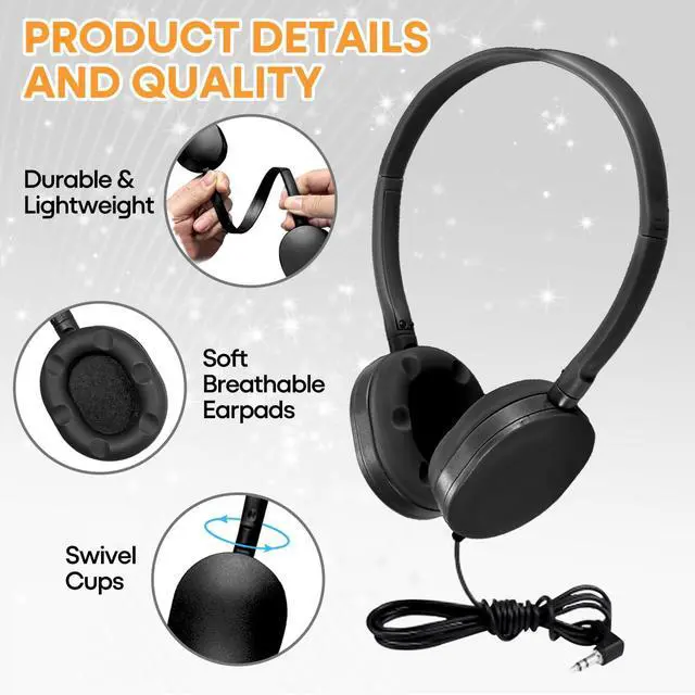 Alt view image 3 of 7 - Classroom Headphones Bulk 30 Pack for Kids School, Wholesale Class Set Durable Earphones for Students Children Toddler Teens Boys Girls and Adult (HY104,Black)