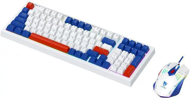 Main image of Wired Keyboard and Mouse Combo - Colorful Backlight , 98 Keys Minimalist Layout , Silent Light Up Keyboard Mouse, Quiet USB Wired Keyboard Mouse for Windows, Laptop, PC, White/Blue