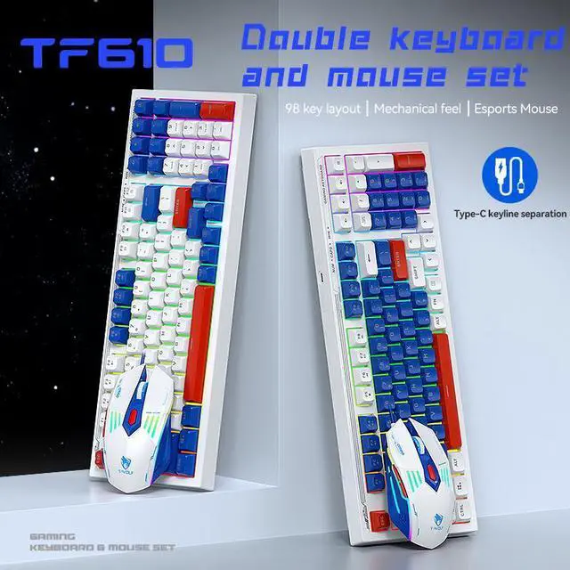 Alt view image 2 of 6 - Wired Keyboard and Mouse Combo - Colorful Backlight , 98 Keys Minimalist Layout , Silent Light Up Keyboard Mouse, Quiet USB Wired Keyboard Mouse for Windows, Laptop, PC, White/Blue