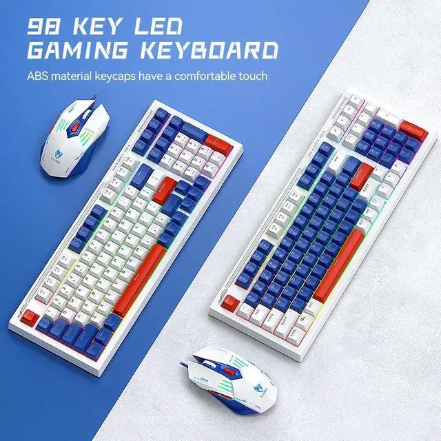 Alt view image 6 of 6 - Wired Keyboard and Mouse Combo - Colorful Backlight , 98 Keys Minimalist Layout , Silent Light Up Keyboard Mouse, Quiet USB Wired Keyboard Mouse for Windows, Laptop, PC, White/Blue