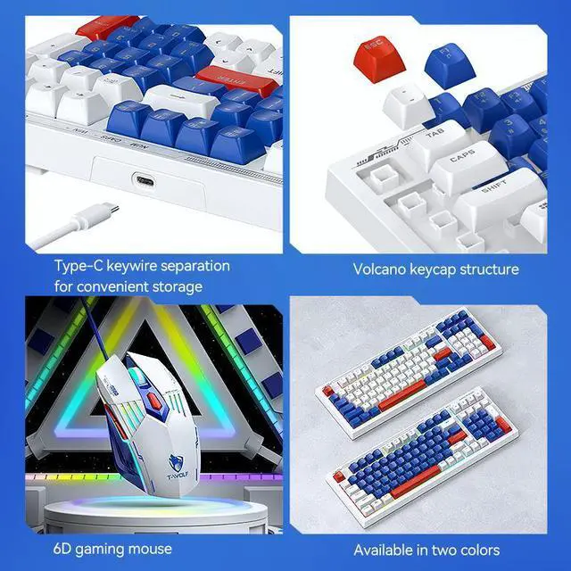 Alt view image 5 of 6 - Wired Keyboard and Mouse Combo - Colorful Backlight , 98 Keys Minimalist Layout , Silent Light Up Keyboard Mouse, Quiet USB Wired Keyboard Mouse for Windows, Laptop, PC, White/Blue