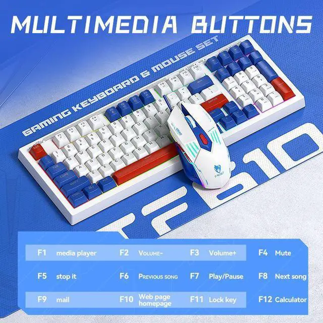Alt view image 3 of 6 - Wired Keyboard and Mouse Combo - Colorful Backlight , 98 Keys Minimalist Layout , Silent Light Up Keyboard Mouse, Quiet USB Wired Keyboard Mouse for Windows, Laptop, PC, White/Blue