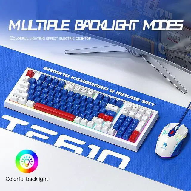 Alt view image 4 of 6 - Wired Keyboard and Mouse Combo - Colorful Backlight , 98 Keys Minimalist Layout , Silent Light Up Keyboard Mouse, Quiet USB Wired Keyboard Mouse for Windows, Laptop, PC, White/Blue