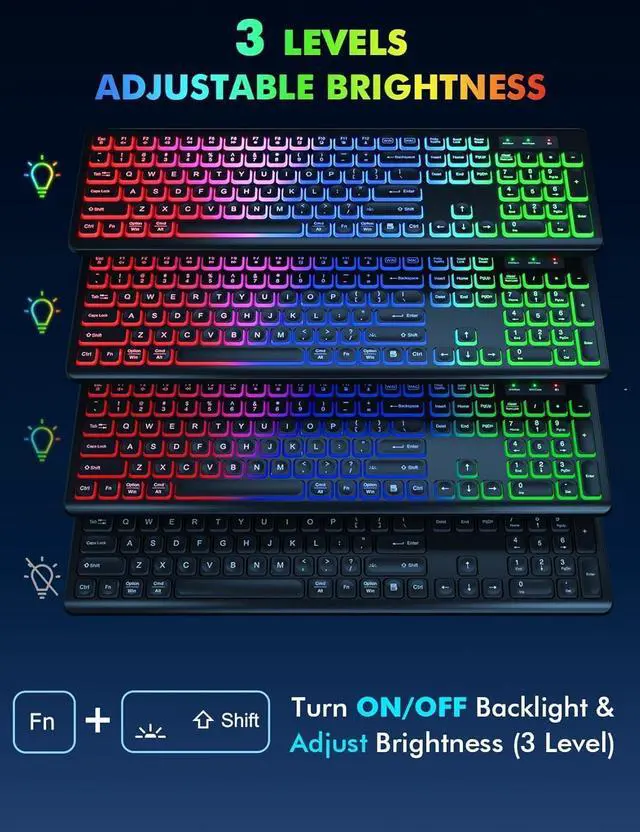 Alt view image 2 of 7 - Wireless Keyboard and Mouse Combo - RGB Backlit, Rechargeable & Light Up Letters, Full-Size, Ergonomic Tilt Angle, Sleep Mode, 2.4GHz Quiet Keyboard Mouse for Mac, Windows, Laptop, PC - BLACK