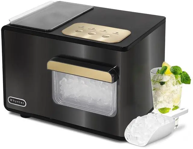 Main image of Whynter Nugget Ice Maker, Countertop Portable Ice Maker, IBX-388BG SonicSnö, Automatic Self-Cleaning with Removable Ice Drawer Compact Ice Maker, 40 lbs/24H, Black Stainless Steel and Gold