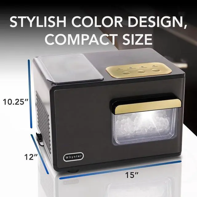 Alt view image 3 of 7 - Whynter Nugget Ice Maker, Countertop Portable Ice Maker, IBX-388BG SonicSnö, Automatic Self-Cleaning with Removable Ice Drawer Compact Ice Maker, 40 lbs/24H, Black Stainless Steel and Gold