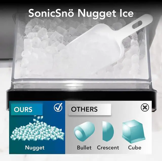 Alt view image 7 of 7 - Whynter Nugget Ice Maker, Countertop Portable Ice Maker, IBX-388BG SonicSnö, Automatic Self-Cleaning with Removable Ice Drawer Compact Ice Maker, 40 lbs/24H, Black Stainless Steel and Gold