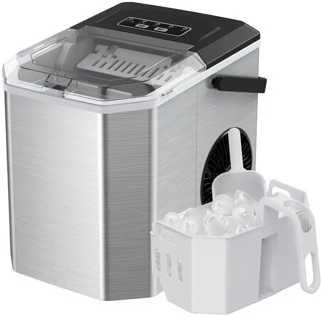 Main image of Ice Maker Countertop, Stainless Steel Portable Ice Machine with Carry Handle, Self-Cleaning Ice Makers with Basket and Scoop, 9 Cubes in 6 Mins, 26 lbs per Day