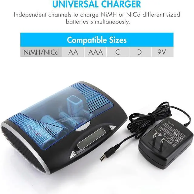 Alt view image 6 of 7 - Premium Rechargeable C Batteries and T9688 LCD Smart Battery Charger for NIMH/NICD AA/AAA/C/D/9V Batteries, 4 Pack C Size Battery Cells and Charger