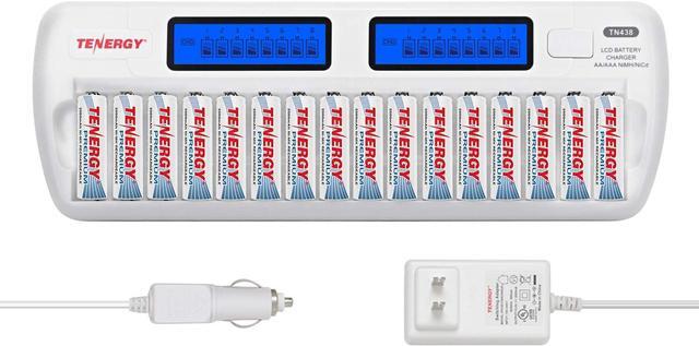 Main image of Tenergy TN438 16-Slot Smart Battery Charger for AA/AAA NiMH/NiCd LCD Display + 16 Premium Rechargeable AA Batteries