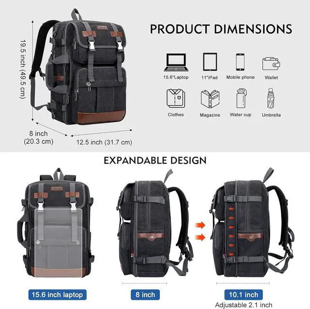 Alt view image 2 of 7 - Canvas Travel Backpack for Men Large Laptop Backpack Fit 17 inch Carry-on Airline Approved Convertible Shoulder Rucksack(A6617-3 Black)