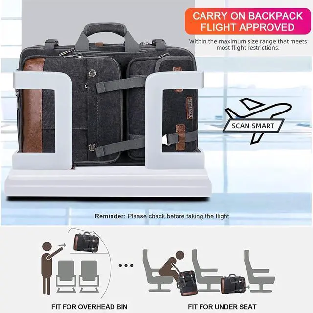 Alt view image 4 of 7 - Canvas Travel Backpack for Men Large Laptop Backpack Fit 17 inch Carry-on Airline Approved Convertible Shoulder Rucksack(A6617-3 Black)