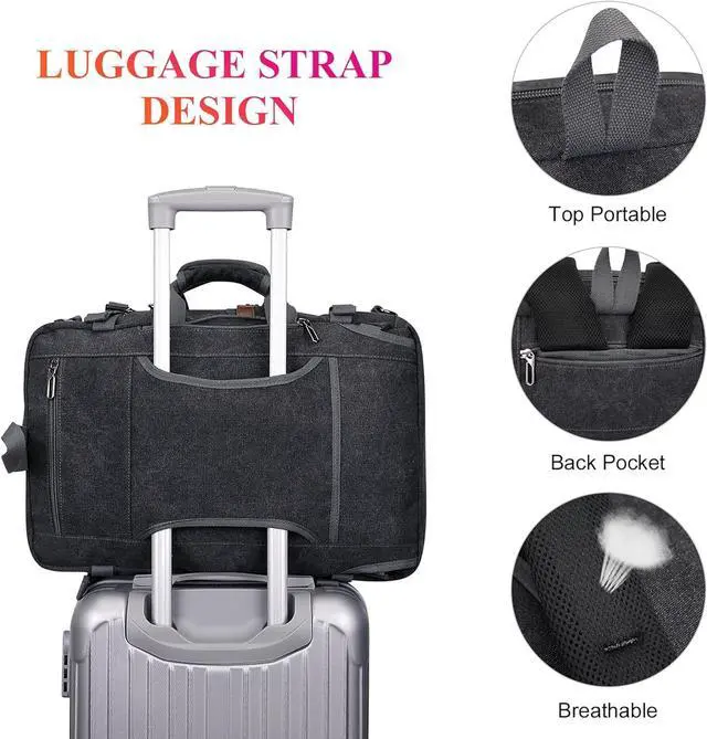 Alt view image 6 of 7 - Canvas Travel Backpack for Men Large Laptop Backpack Fit 17 inch Carry-on Airline Approved Convertible Shoulder Rucksack(A6617-3 Black)