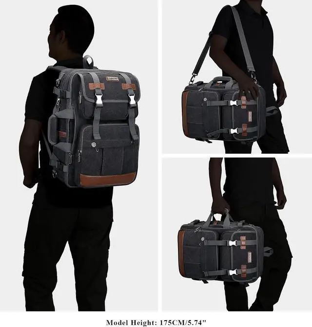 Alt view image 7 of 7 - Canvas Travel Backpack for Men Large Laptop Backpack Fit 17 inch Carry-on Airline Approved Convertible Shoulder Rucksack(A6617-3 Black)