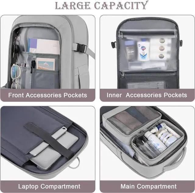 Alt view image 5 of 7 - Travel Backpack, Large Backpack for Men Women, Flight-approved Carry-on Backpack, 40L Personal Item Travel Backpack, Travel Essentials, Grey