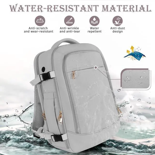 Alt view image 7 of 7 - Travel Backpack, Large Backpack for Men Women, Flight-approved Carry-on Backpack, 40L Personal Item Travel Backpack, Travel Essentials, Grey