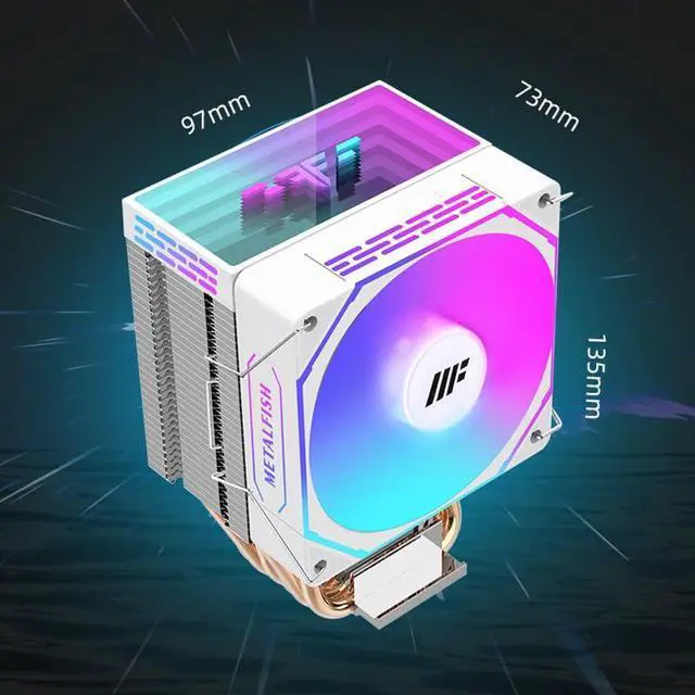 Alt view image 2 of 5 - ARGB CPU Cooler, 4 Heat Pipes, 4PIN PWM Silent ARGB Fan for Intel LGA1700 1200 1150 1155 1156 1366 AM5 AM4 AM3 (White)