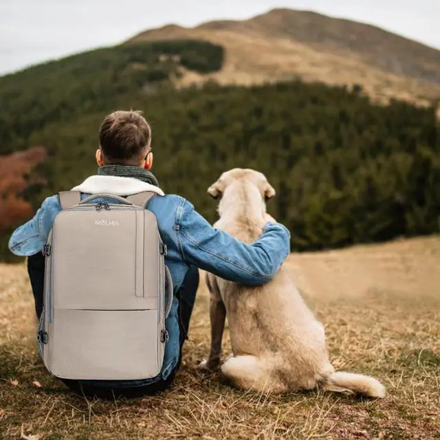 Alt view image 6 of 6 - 50L Expandable Travel Backpack for Women Men, Carry On Travel Essentials, Flight Approved Fits 21 Inch Laptop Backpack, Waterproof Business Suitcase Weekender Backpack, Beige