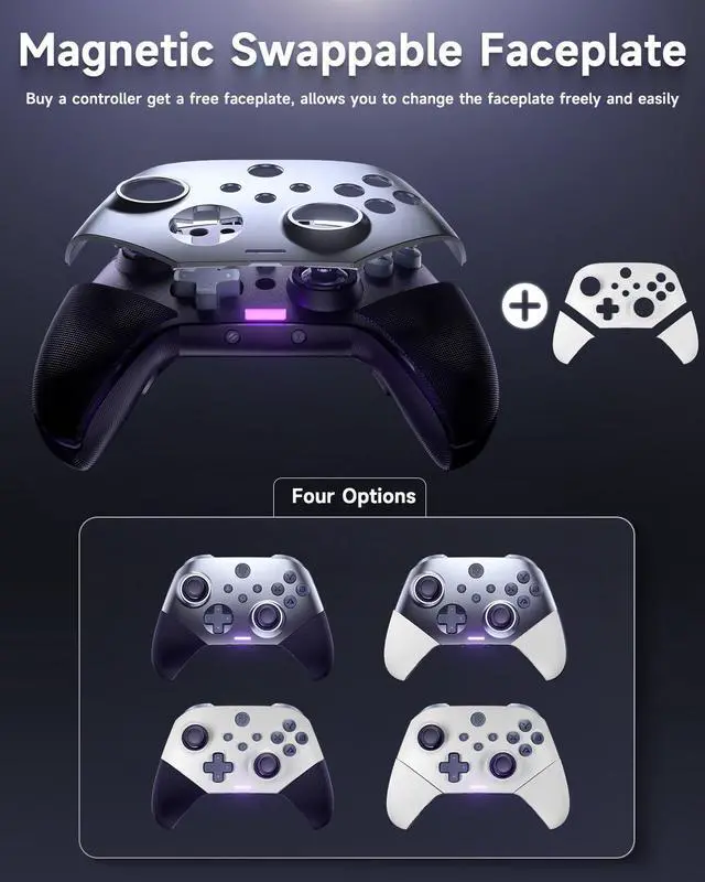 Alt view image 2 of 7 - EasySMX Wireless PC Controller with Dual Hall Effect, Bluetooth Controller for PC/Switch/Steam/Android TV, Mobile - Include a White Swappable Faceplate