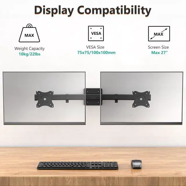 Alt view image 2 of 7 - Dual Monitor Wall Mount, Single to Double Bracket Adapter, Horizontal Assembly Arm for 2 Screen up to 27 inch