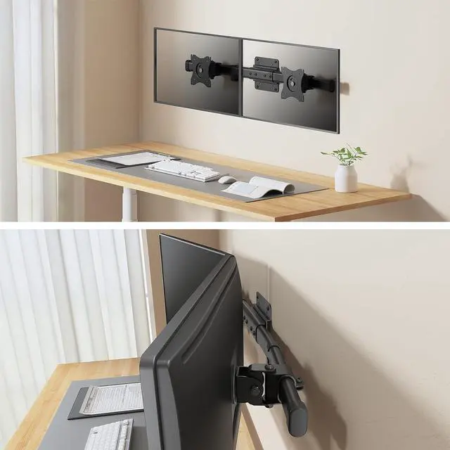 Alt view image 7 of 7 - Dual Monitor Wall Mount, Single to Double Bracket Adapter, Horizontal Assembly Arm for 2 Screen up to 27 inch